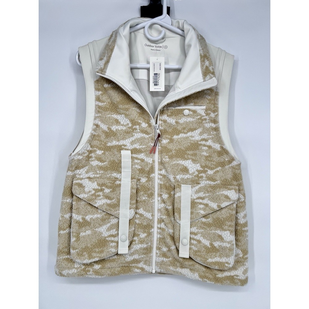 Outdoor Voices Unisex Primo Fleece Vest Cream/White Camo M NWT